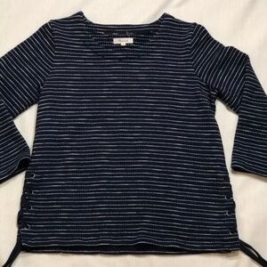 Madewell Striped Lace Up Side 3/4 Sleeve Top